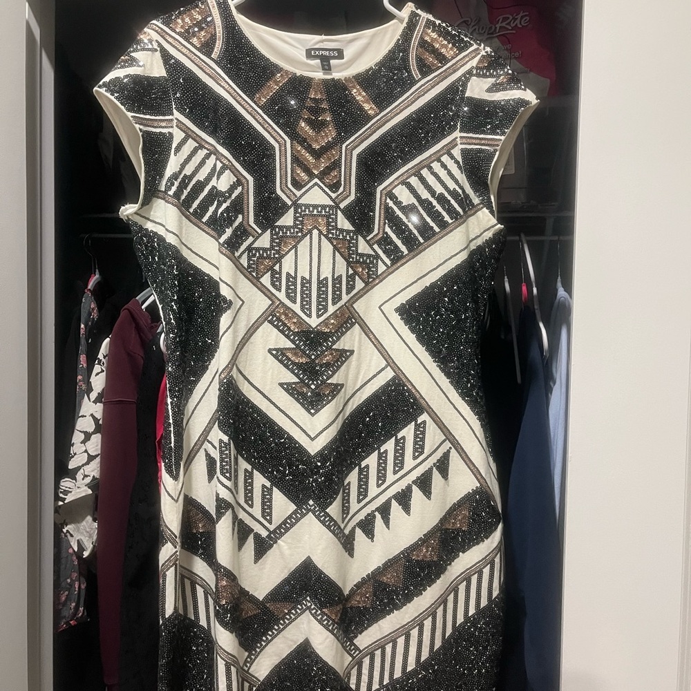 Express Black and White Sequin Mini Dress